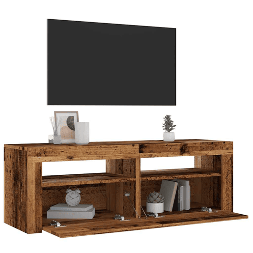 Móvel de TV - Modulo de TV - Armário de TV com luzes LED derivados de madeira madeira velha