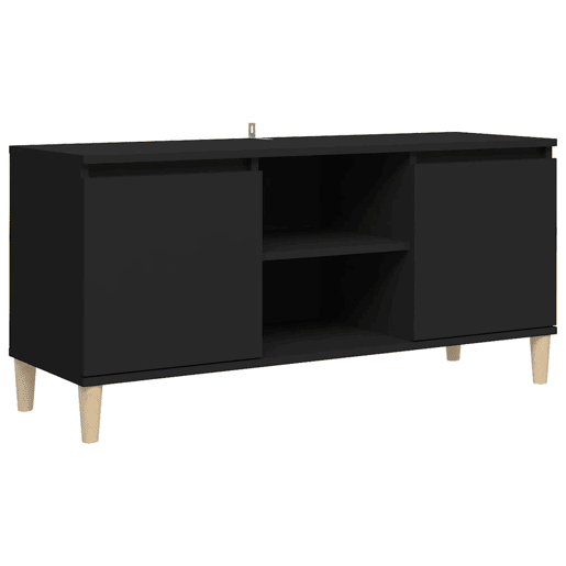 Móvel de TV - Modulo de TV - Armário de TV com pernas de madeira maciça 103,5x35x50 cm preto