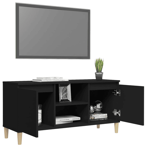 Móvel de TV - Modulo de TV - Armário de TV com pernas de madeira maciça 103,5x35x50 cm preto