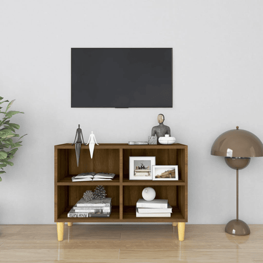 Móvel TV - Modulo de TV - Armário de TV pernas madeira maciça 69,5x30x50 cm carvalho castanho