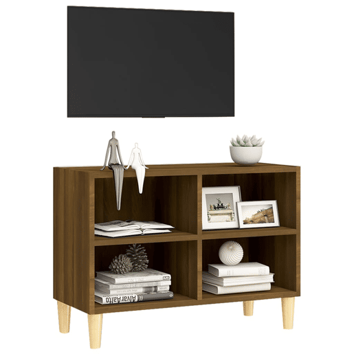 Móvel TV - Modulo de TV - Armário de TV pernas madeira maciça 69,5x30x50 cm carvalho castanho