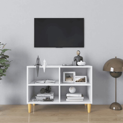 Móvel de TV - Modulo de TV - Armário de TV com pernas em madeira maciça 69,5x30x50 cm branco