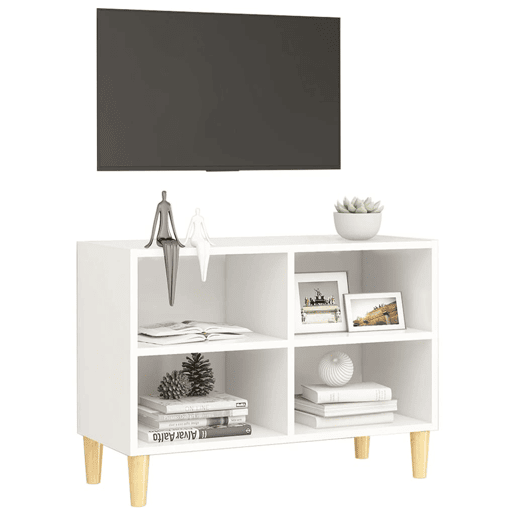 Móvel de TV - Modulo de TV - Armário de TV com pernas em madeira maciça 69,5x30x50 cm branco