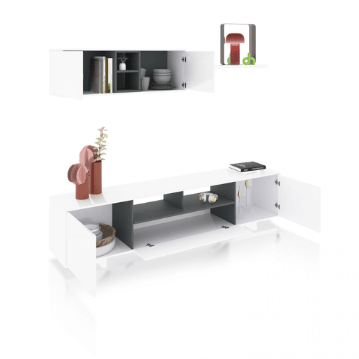 Salão Kenzo Branco brilhante - Cinzento antracite 200 x 46 x 41 cm