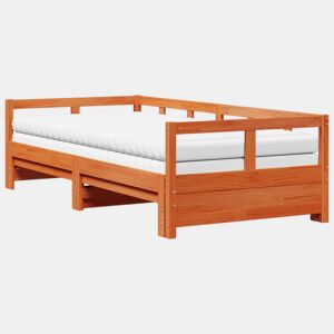 Cama de casal - Cama dupla com gavetão e colchões 80x200 cm pinho castanho-mel