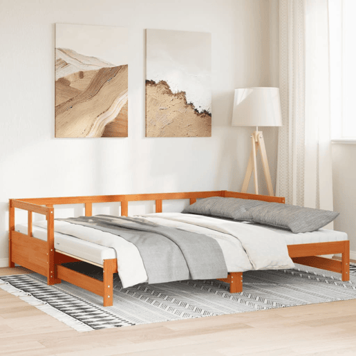 Cama de casal - Cama dupla com gavetão e colchões 80x200 cm pinho castanho-mel