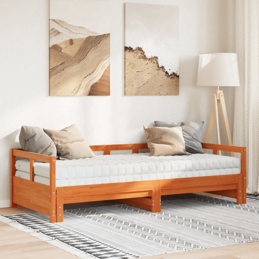 Cama de casal - Cama dupla com gavetão e colchões 80x200 cm pinho castanho-mel