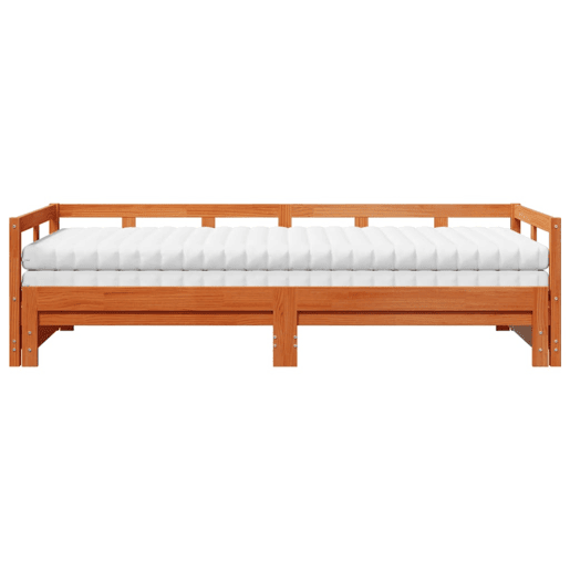 Cama de casal - Cama dupla com gavetão e colchões 80x200 cm pinho castanho-mel