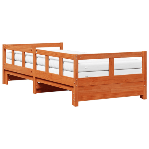 Cama de casal - Cama dupla com gavetão e colchões 80x200 cm pinho castanho-mel