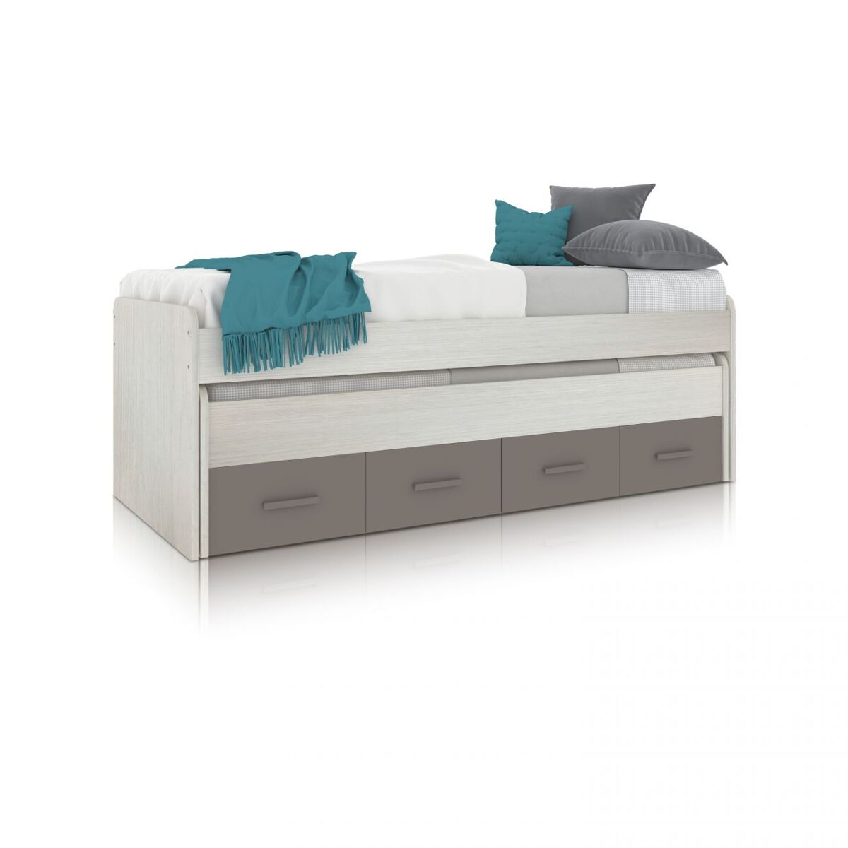 Cama nido juvenil con almacenaje en blanco alpes y basalto 96x200 cm axim blanco alpes - basalto 198 x 69 x 96 cm