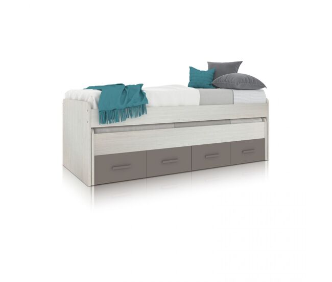 Cama nido juvenil con almacenaje en blanco alpes y basalto 96x200 cm axim blanco alpes - basalto 198 x 69 x 96 cm
