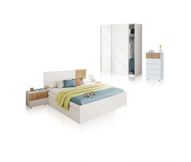 Dormitorio compuesto por 6 piezas en blanco artik y natur nitza 5c max v1 blanco artik (blanco mate) - natur 196 x 37 x cm