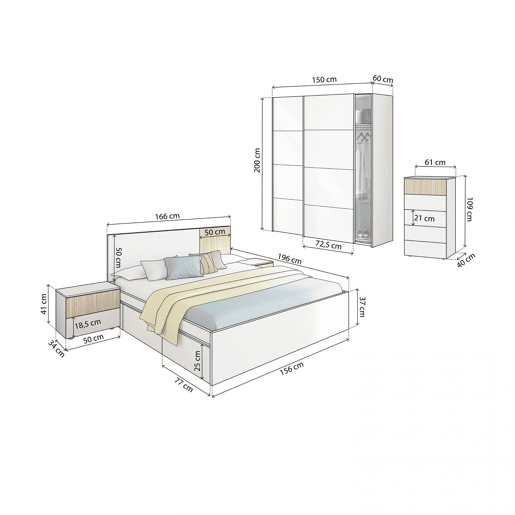 Quarto Nitza 5C Max V1 Blanco Artik (Blanco Mate) - Natur 196 x 37 x 156 cm
