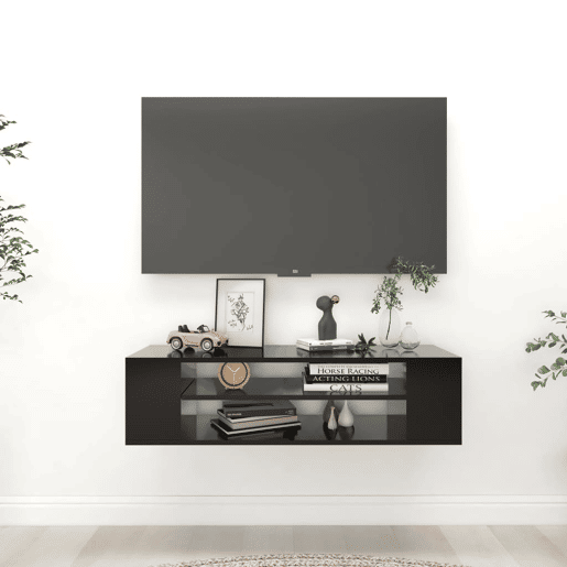Armário TV - Móvel de TV suspenso 100x30x26,5 cm derivados de madeira preto