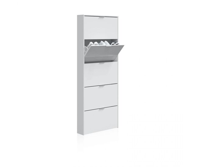 Zapatero de 5 puertas abatibles en blanco brillo 70x180 cm Nia Blanco Brillo 70 x 180 x 17 cm