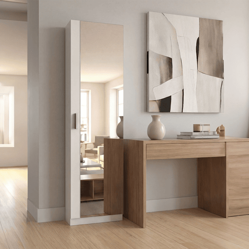 Sapateira com espelho Roma Branco brilhante 50 x 180 x 20 cm