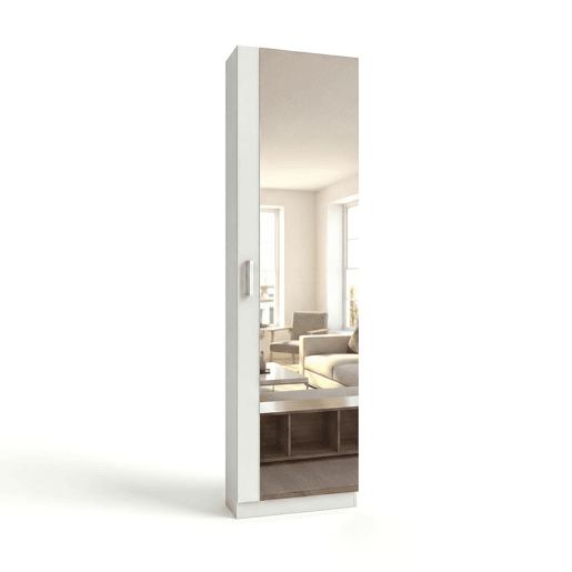 Sapateira com espelho Roma Branco brilhante 50 x 180 x 20 cm