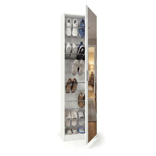 Sapateira com espelho Roma Branco brilhante 50 x 180 x 20 cm