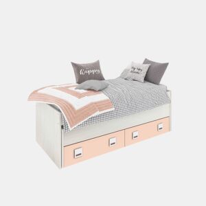 Cama compacta para jovens com prateleira e espaço de arrumação, 96 x 200 cm, Kenia Alpes Brancos - Rosa 200 x 69 x 96 cm