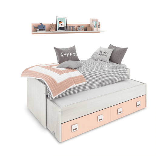 Cama de casal juvenil Kenia com prateleira Alpes Brancos - Rosa 200 x 69 x 96 cm