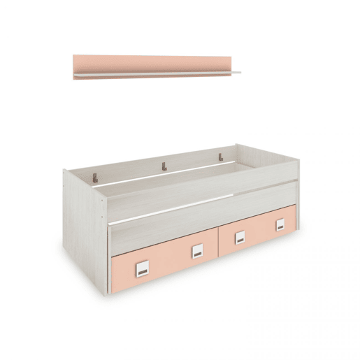 Cama de casal juvenil Kenia com prateleira Alpes Brancos - Rosa 200 x 69 x 96 cm