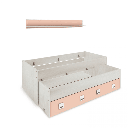 Cama de casal juvenil Kenia com prateleira Alpes Brancos - Rosa 200 x 69 x 96 cm