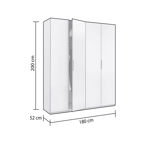 Roupeiro Belar 4 portas Branco brilhante 180 x 200 x 52 cm
