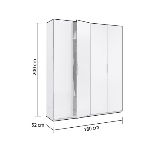 Roupeiro Belar 4 portas Branco brilhante 180 x 200 x 52 cm