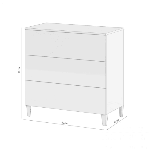 Cómoda com 3 gavetas amplas, 80 x 76 cm, Plex Branco 80 x 76 x 40 cm