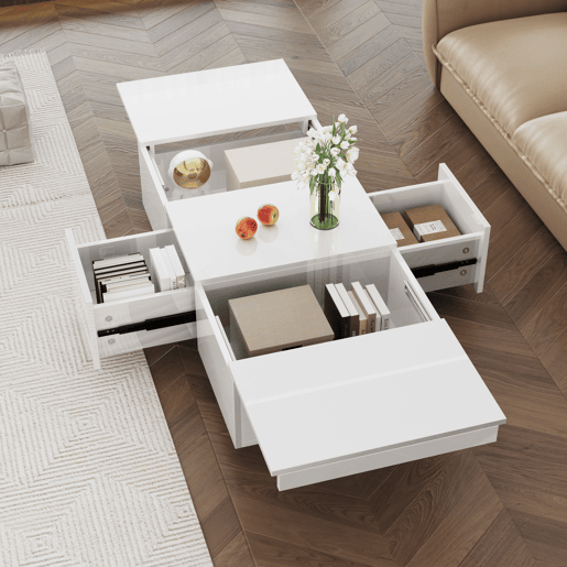 Mesa de centro - 2 gavetas e 2 cómodas - aglomerado de partículas - Branco Mesa de centro - 2 gavetas e 2 cómodas - aglomerado de partículas - Branco