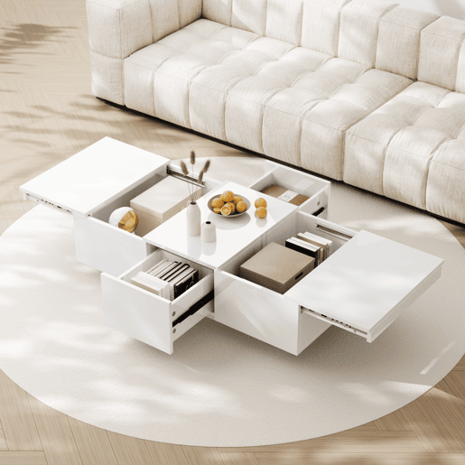 Mesa de centro - 2 gavetas e 2 cómodas - aglomerado de partículas - Branco Mesa de centro - 2 gavetas e 2 cómodas - aglomerado de partículas - Branco