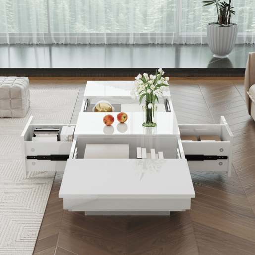 Mesa de centro - 2 gavetas e 2 cómodas - aglomerado de partículas - Branco Mesa de centro - 2 gavetas e 2 cómodas - aglomerado de partículas - Branco