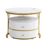 Conjunto de 2 mesas de apoio - 2 gavetas - tampo com design em mármore - Branco e dourado