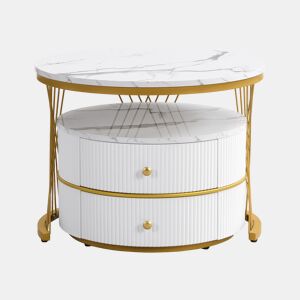 Conjunto de 2 mesas de apoio - 2 gavetas - tampo com design em mármore - Branco e dourado
