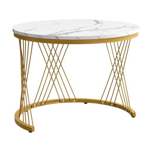 Conjunto de 2 mesas de apoio - 2 gavetas - tampo com design em mármore - Branco e dourado Conjunto de 2 mesas de apoio - 2 gavetas - tampo com design em mármore - Branco e dourado