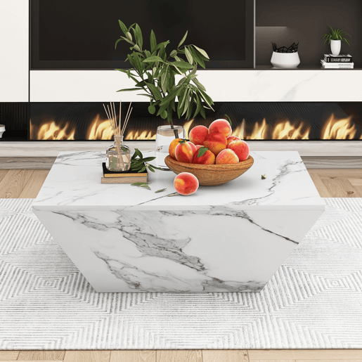 Mesa de centro moderna - com 2 gavetas - folheado a mármore - Branco Mesa de centro moderna - com 2 gavetas - folheado a mármore - Branco