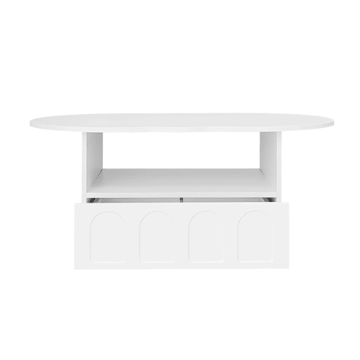 Mesa de centro com gavetas e compartimento aberto - tampo em forma de nuvem - Branco Mesa de centro com gavetas e compartimento aberto - tampo em forma de nuvem - Branco