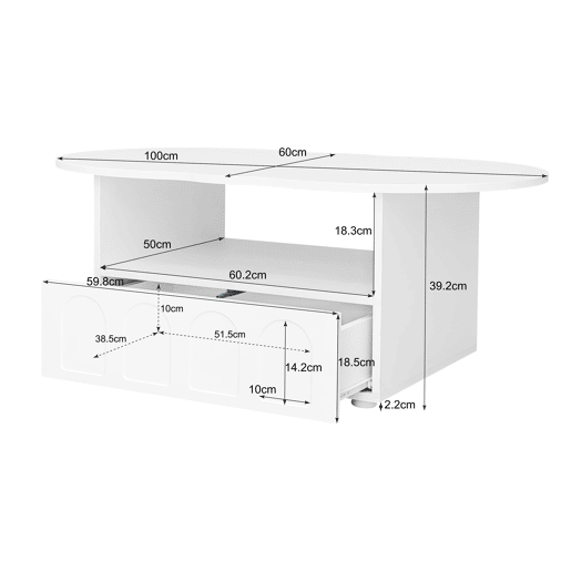 Mesa de centro com gavetas e compartimento aberto - tampo em forma de nuvem - Branco Mesa de centro com gavetas e compartimento aberto - tampo em forma de nuvem - Branco
