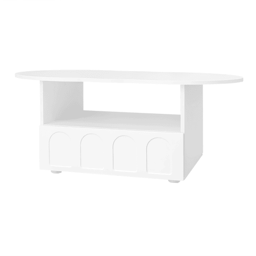 Mesa de centro com gavetas e compartimento aberto - tampo em forma de nuvem - Branco Mesa de centro com gavetas e compartimento aberto - tampo em forma de nuvem - Branco