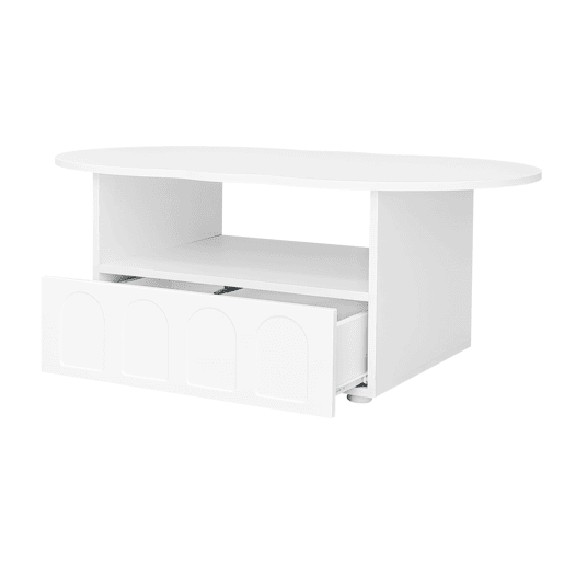 Mesa de centro com gavetas e compartimento aberto - tampo em forma de nuvem - Branco Mesa de centro com gavetas e compartimento aberto - tampo em forma de nuvem - Branco