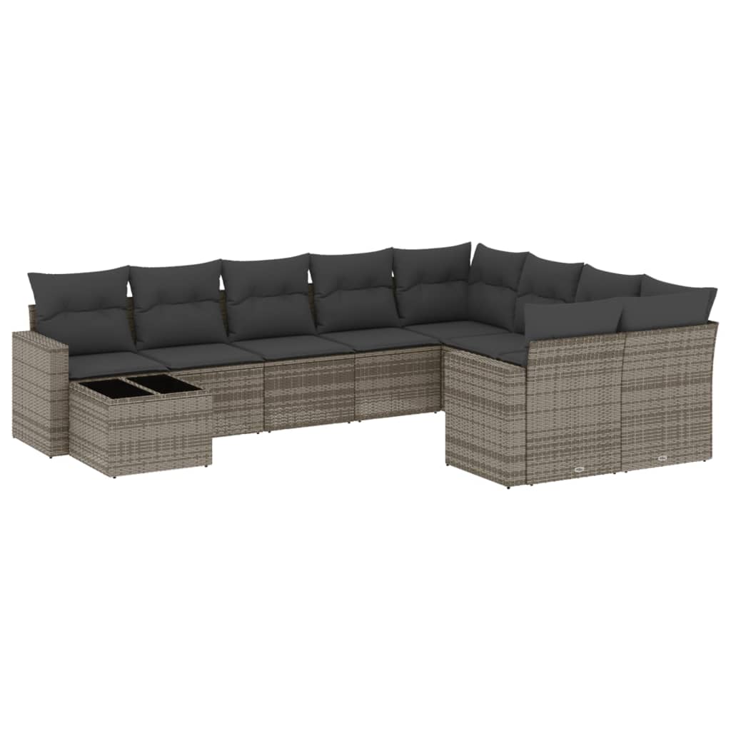 Vidaxl set de sofás de jardín 10 pzas con cojines ratán sintético gris