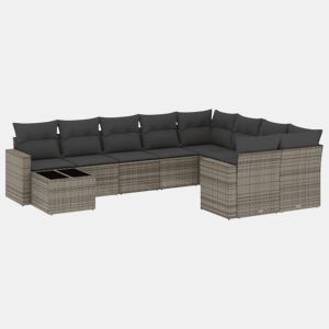 vidaXL 10 pcs conjunto sofás de jardim c almofadões vime PE cinzento