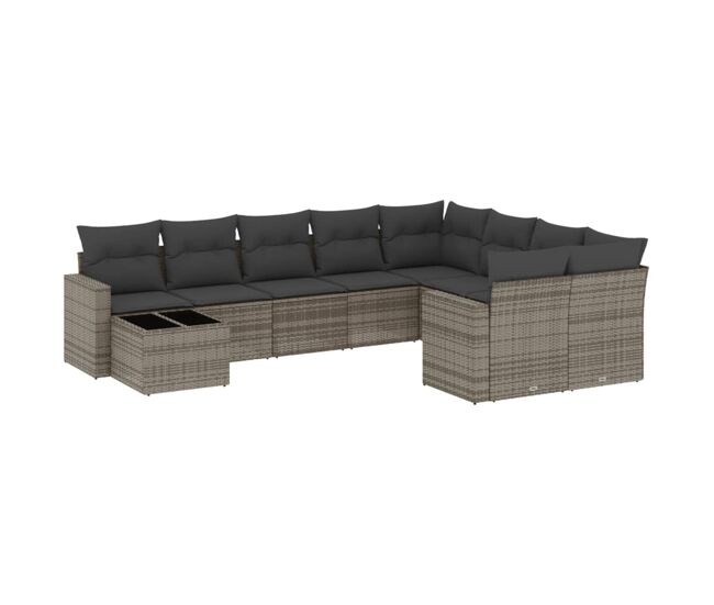 Vidaxl set de sofás de jardín 10 pzas con cojines ratán sintético gris