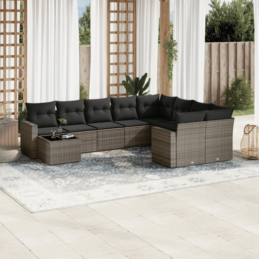 vidaXL 10 pcs conjunto sofás de jardim c almofadões vime PE cinzento