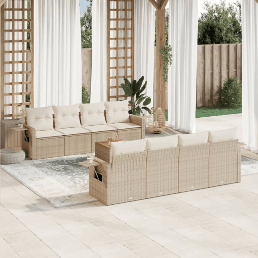 vidaXL 9 pcs conjunto de sofás p jardim com almofadões vime PE bege