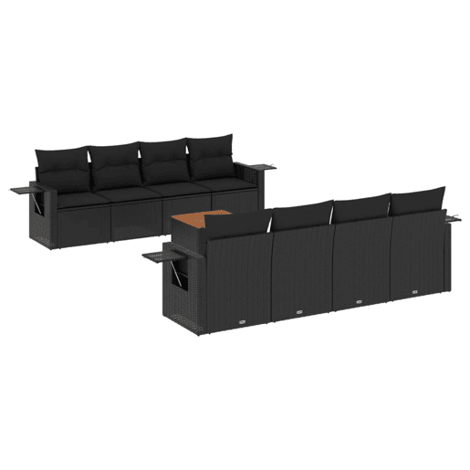 vidaXL 9 pcs conjunto de sofás p jardim c almofadões vime PE preto vidaXL 9 pcs conjunto de sofás p jardim c almofadões vime PE preto
