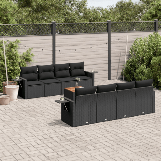 vidaXL 9 pcs conjunto de sofás p jardim c almofadões vime PE preto vidaXL 9 pcs conjunto de sofás p jardim c almofadões vime PE preto