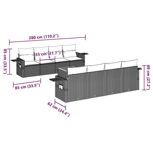vidaXL 9 pcs conjunto de sofás p jardim c almofadões vime PE preto vidaXL 9 pcs conjunto de sofás p jardim c almofadões vime PE preto