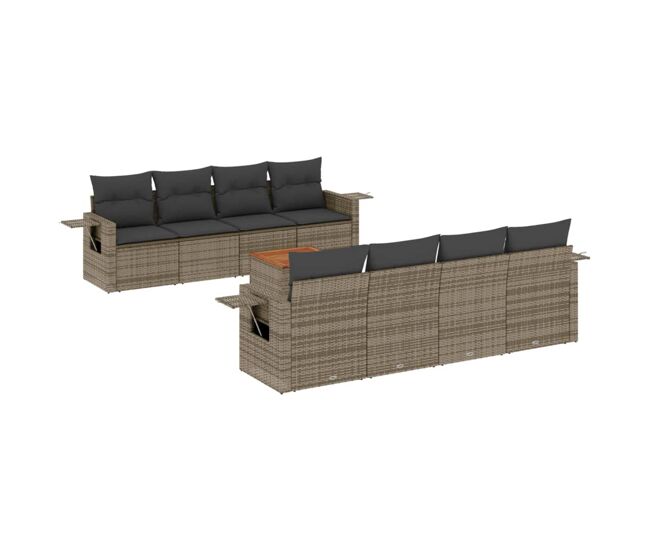 Vidaxl set de muebles de jardín 9 pzas y cojines ratán sintético gris