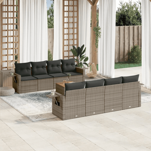 vidaXL 9 pcs conjunto sofás p jardim com almofadões vime PE cinzento